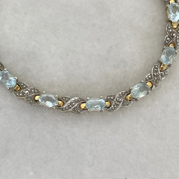 Vintage 925 Yellow Gold Vermeil Silver Tennis Bracelet Natural Blue Topaz Gemsto - Picture 9 of 12